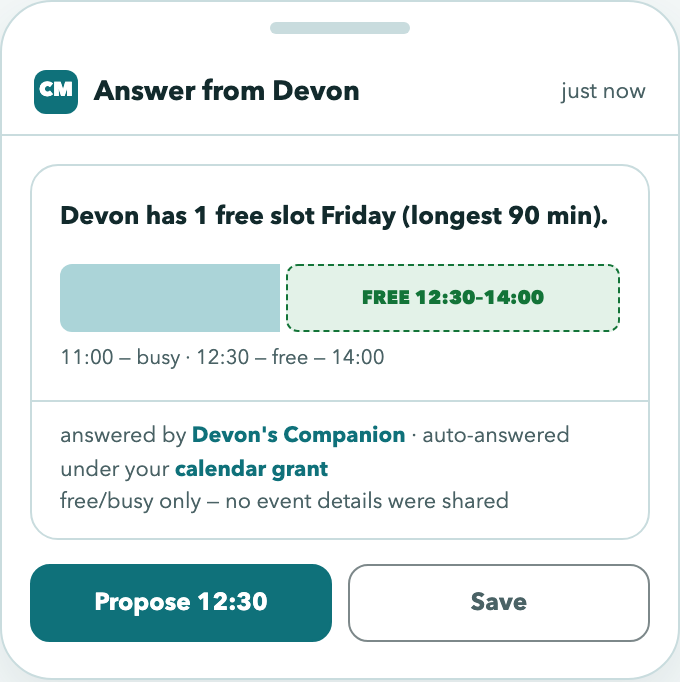 A free/busy answer
