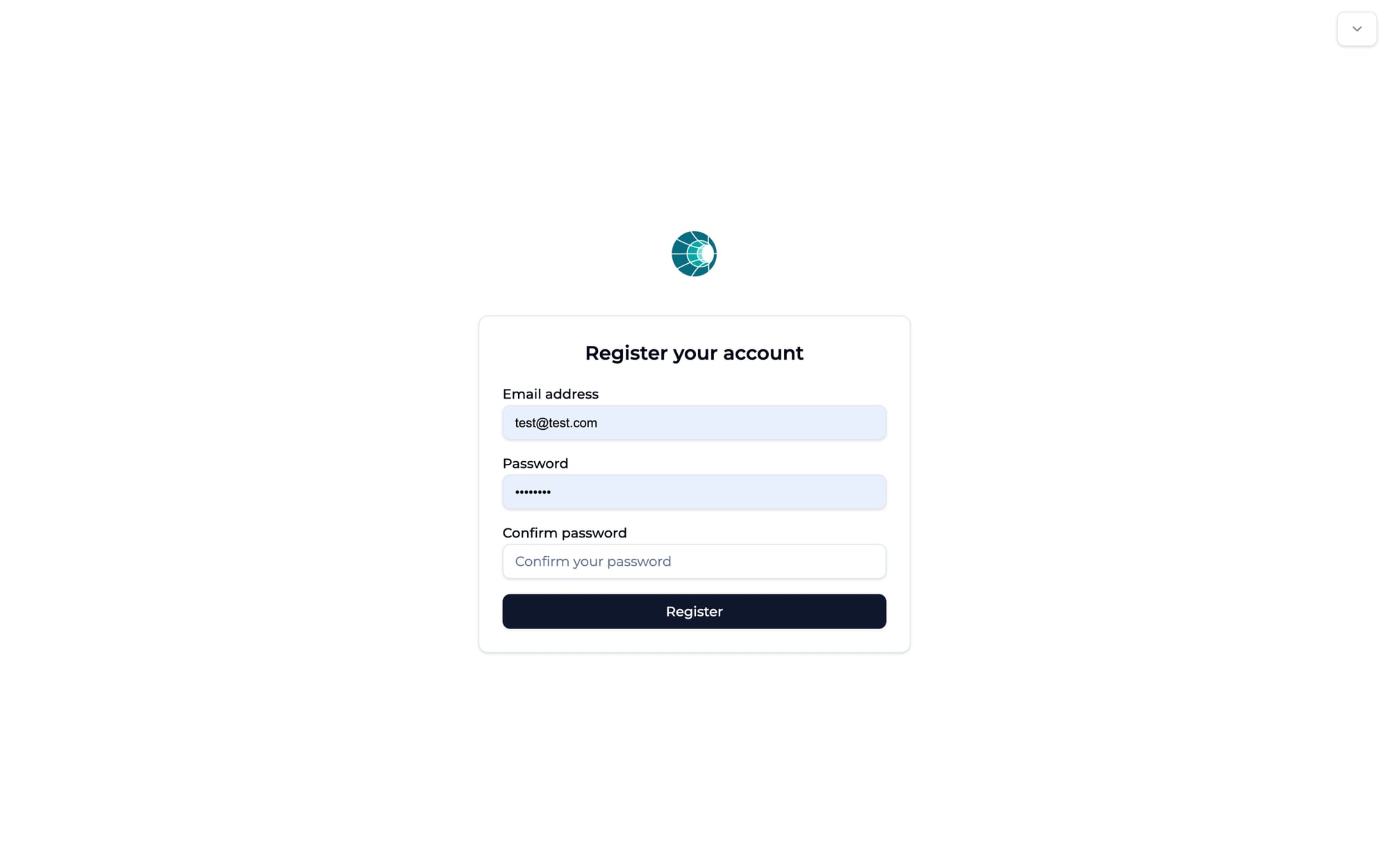 Registration screen