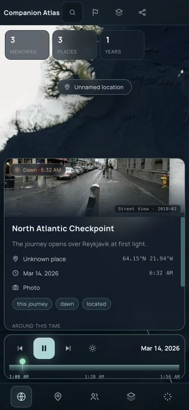 Companion Atlas mobile overview at 390 by 844 pixels