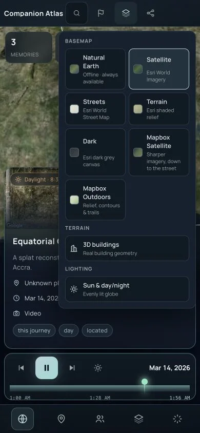 Companion Atlas mobile Map layers panel