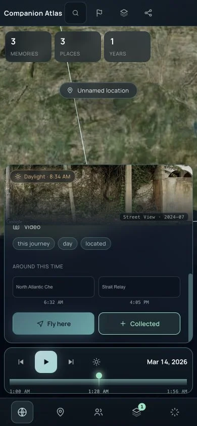 Companion Atlas mobile inspector showing a memory in the Collected state