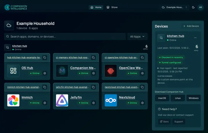 CI Account Home with one paired Hub and its apps