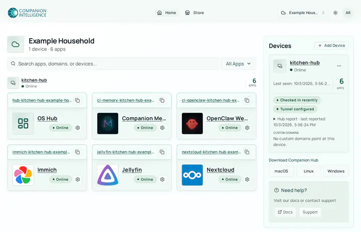 CI Account Home with one paired Hub and its apps